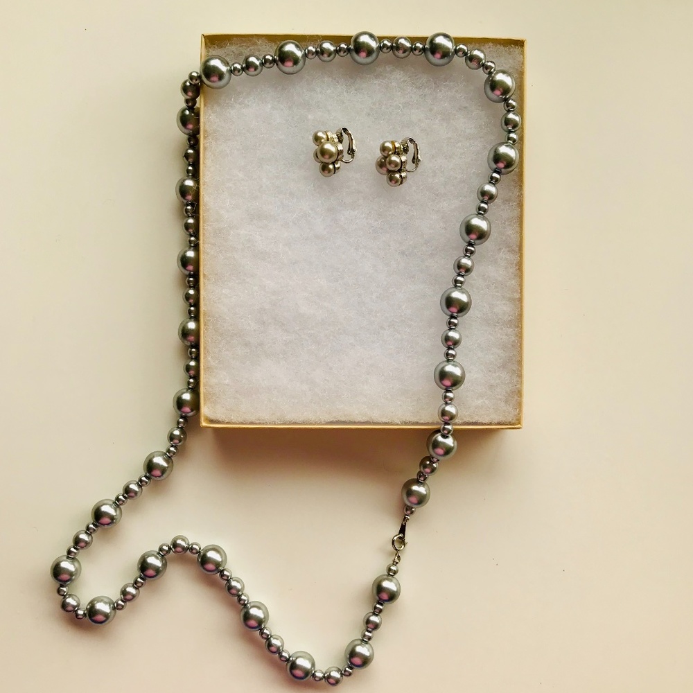 Vintage Silver Pearl Costume Jewelry Set